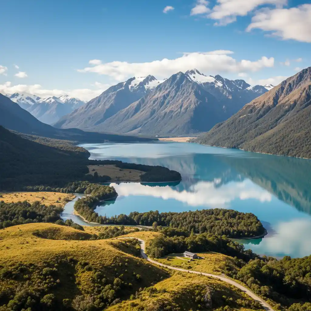 Stunning New Zealand landscape with mountains and lake, perfect for travel planning