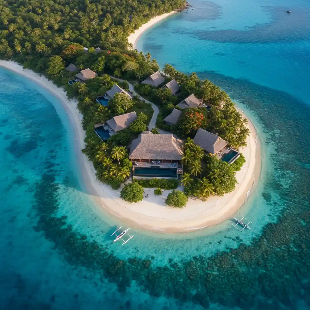 Aerial view of luxury private island resort in Vanuatu