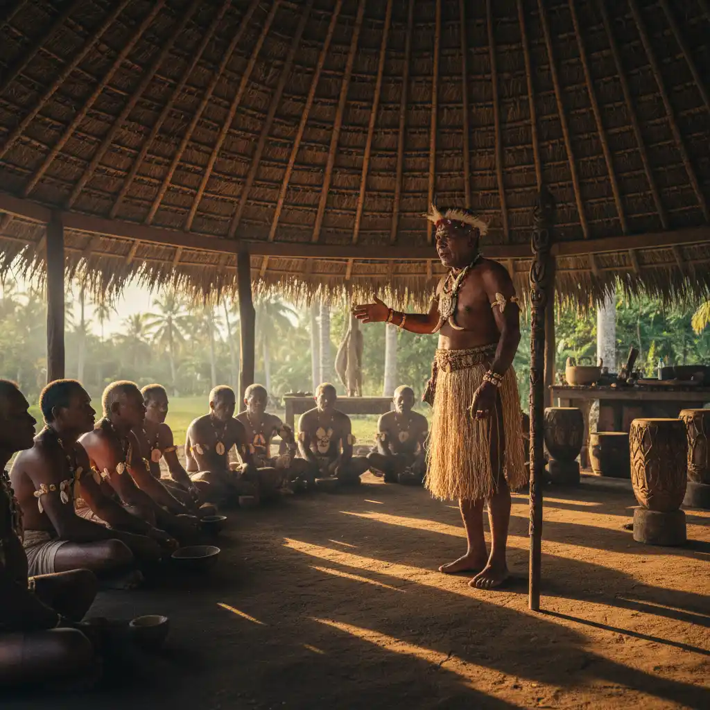 Ni-Vanuatu Chief presiding over a Kastom ceremony