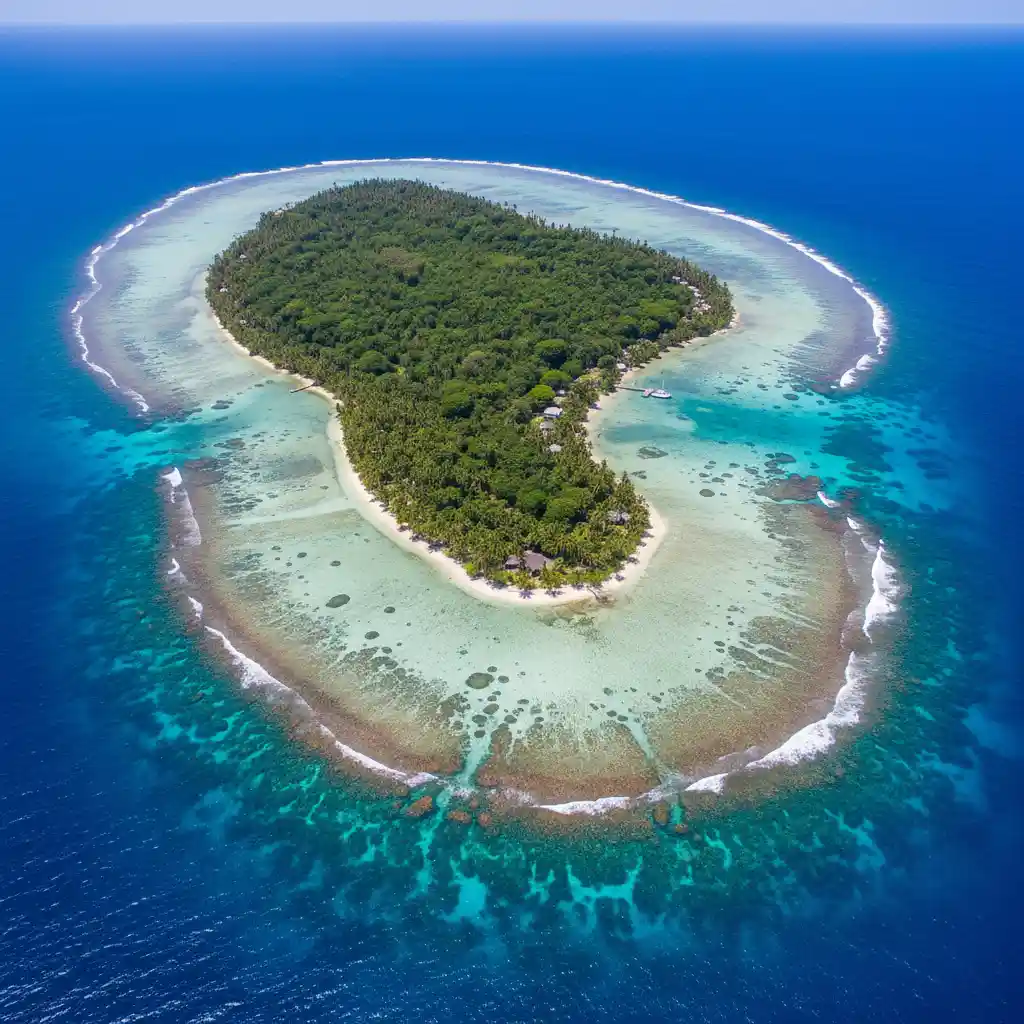 Aerial view of a luxury Vanuatu private island resort