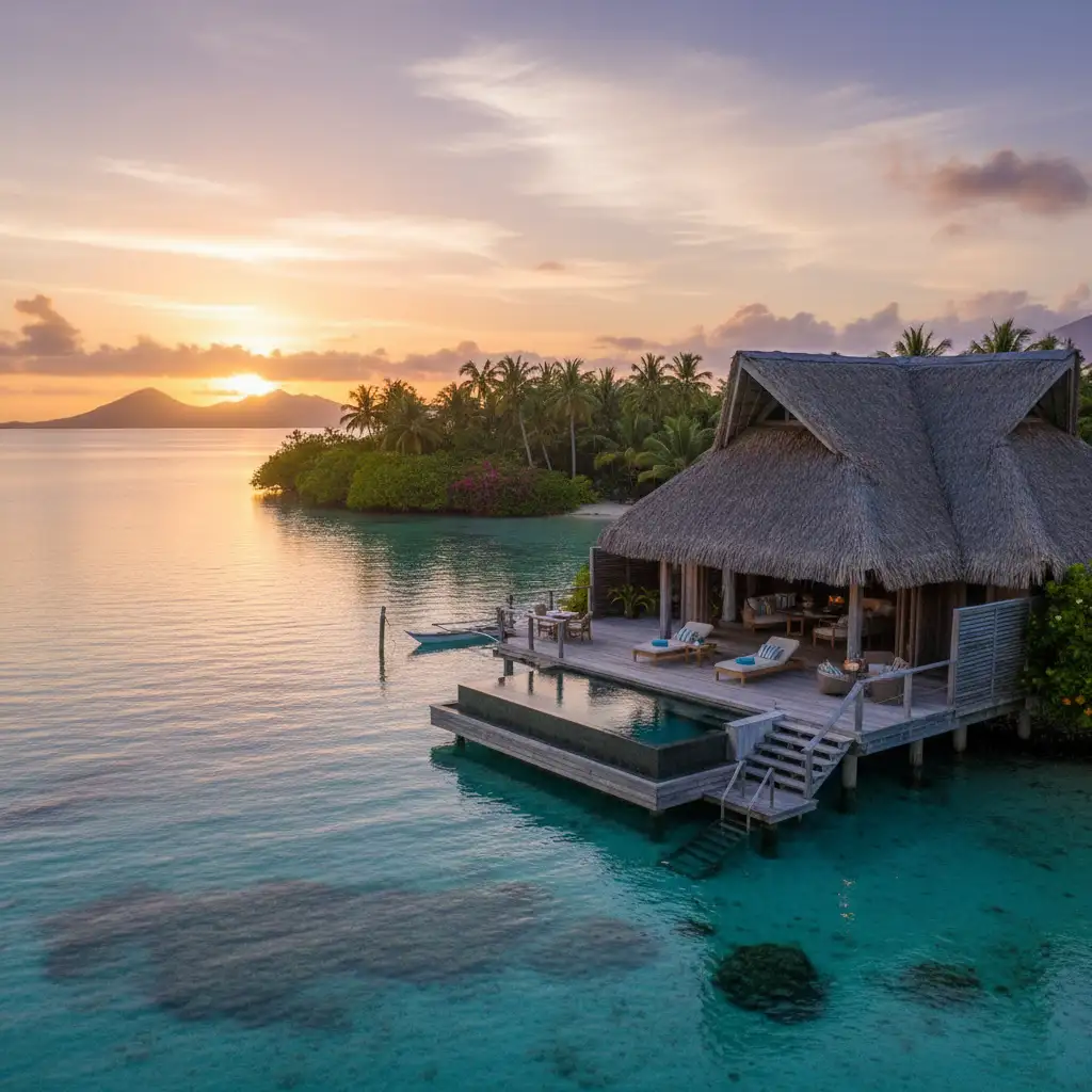 Luxury adults-only villa at sunset in Vanuatu