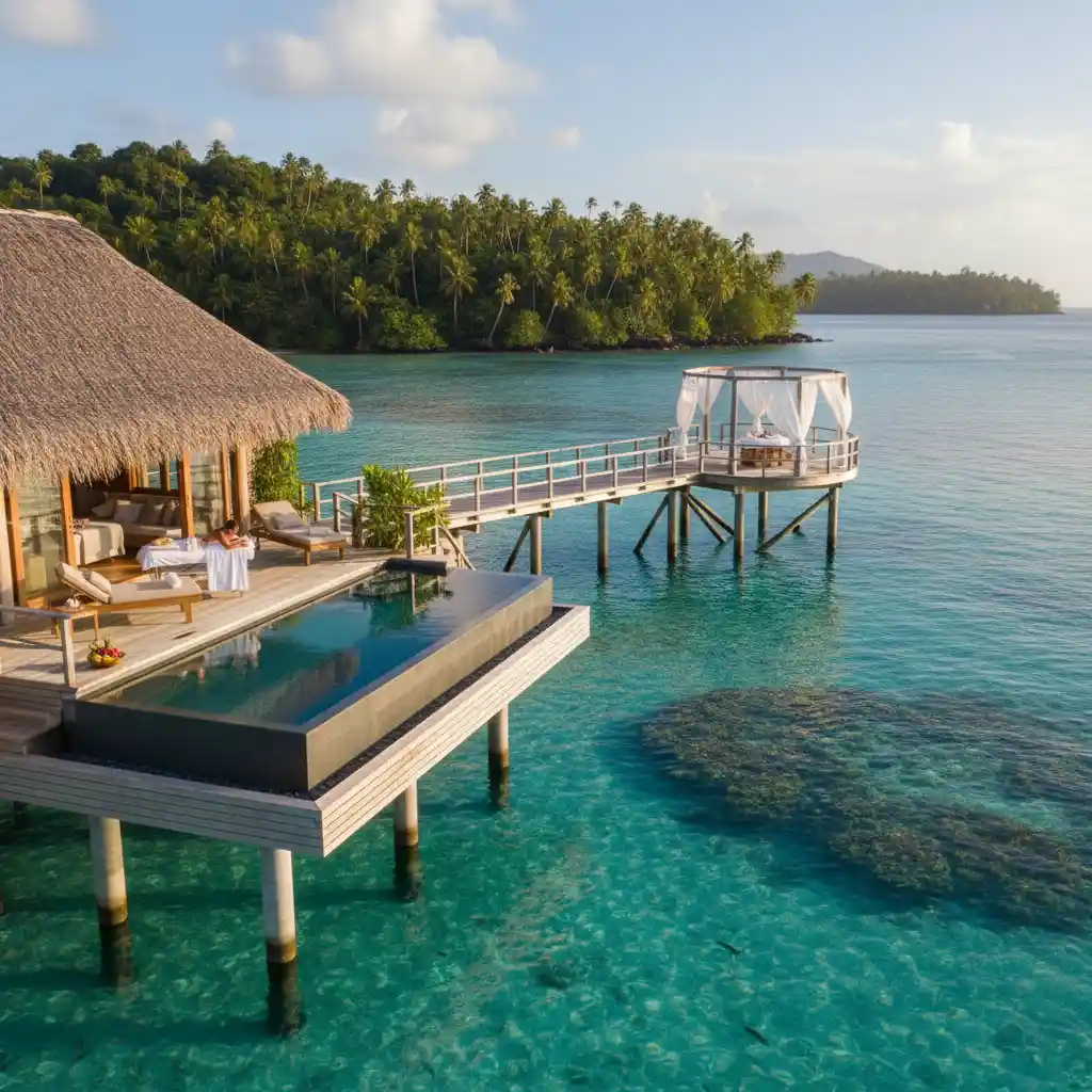 Luxury overwater spa villa at a Vanuatu resort