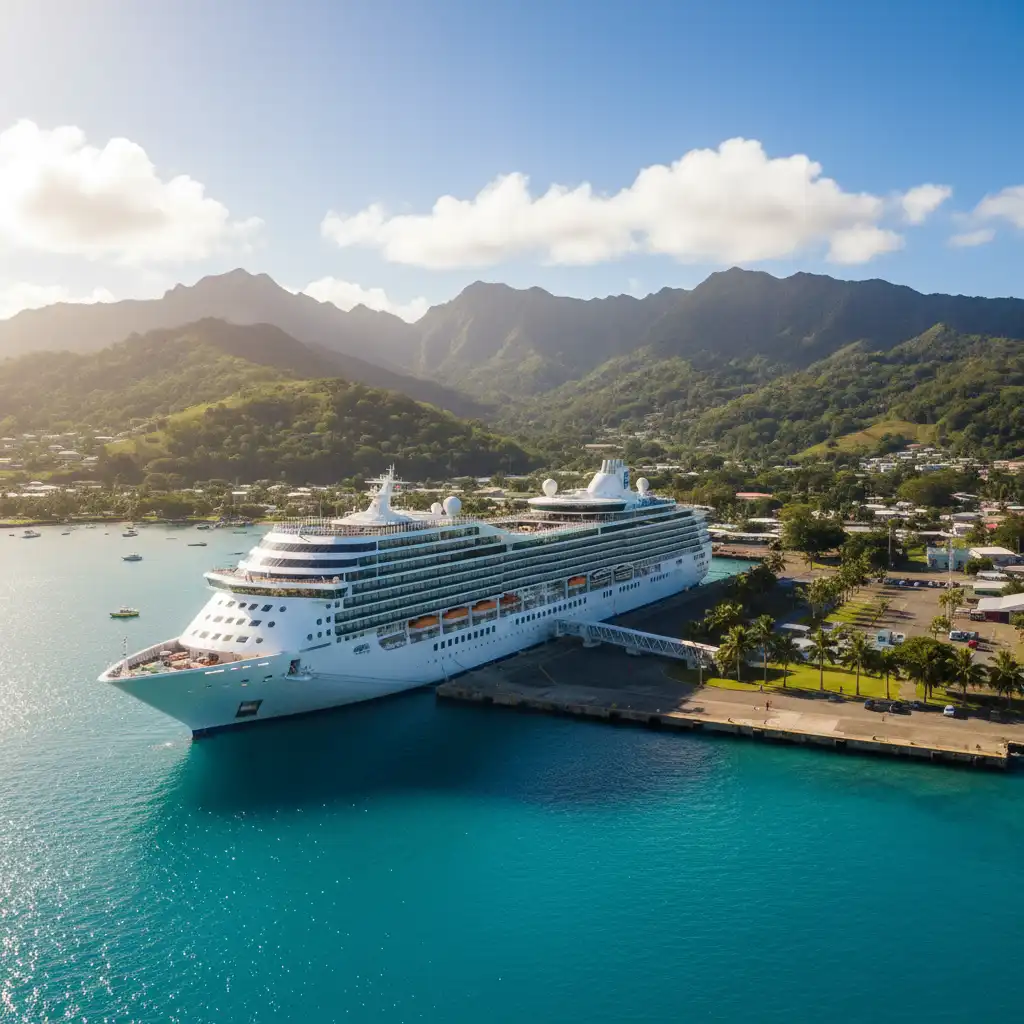 Luxury cruise ship in Port Vila Vanuatu harbor