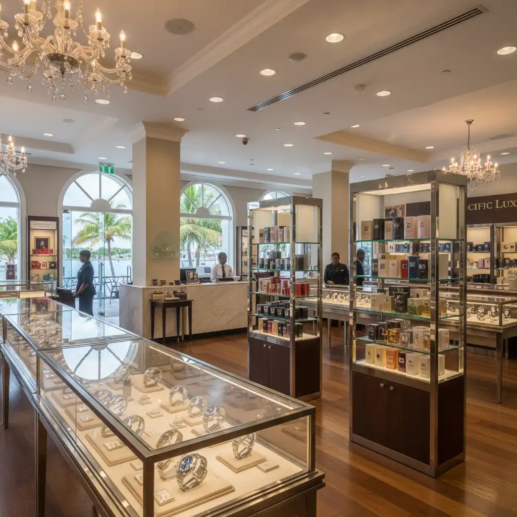 Luxury duty-free store interior in Port Vila Vanuatu