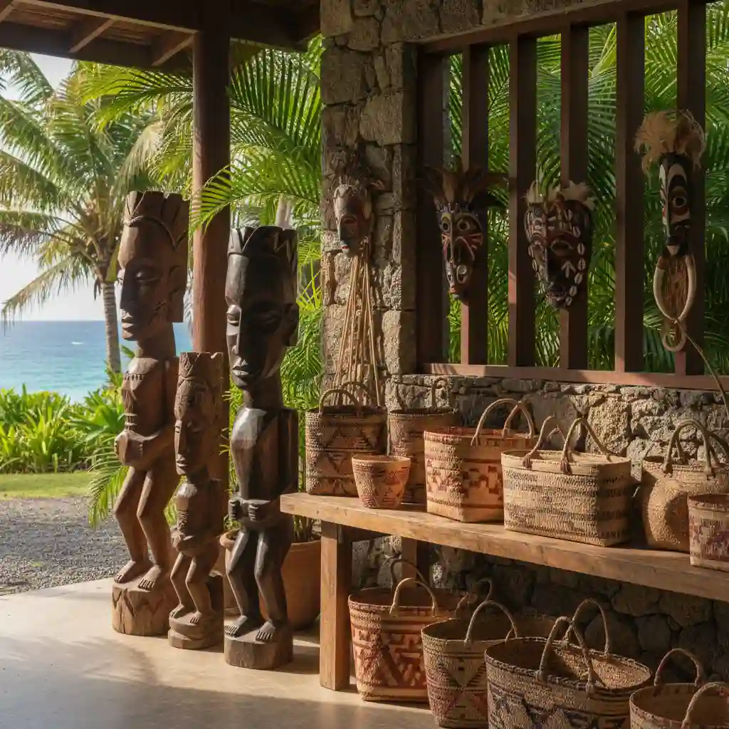 Authentic Vanuatu souvenirs and handicrafts display