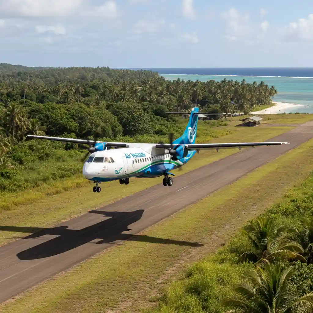 Air Vanuatu domestic flight landing in Santo