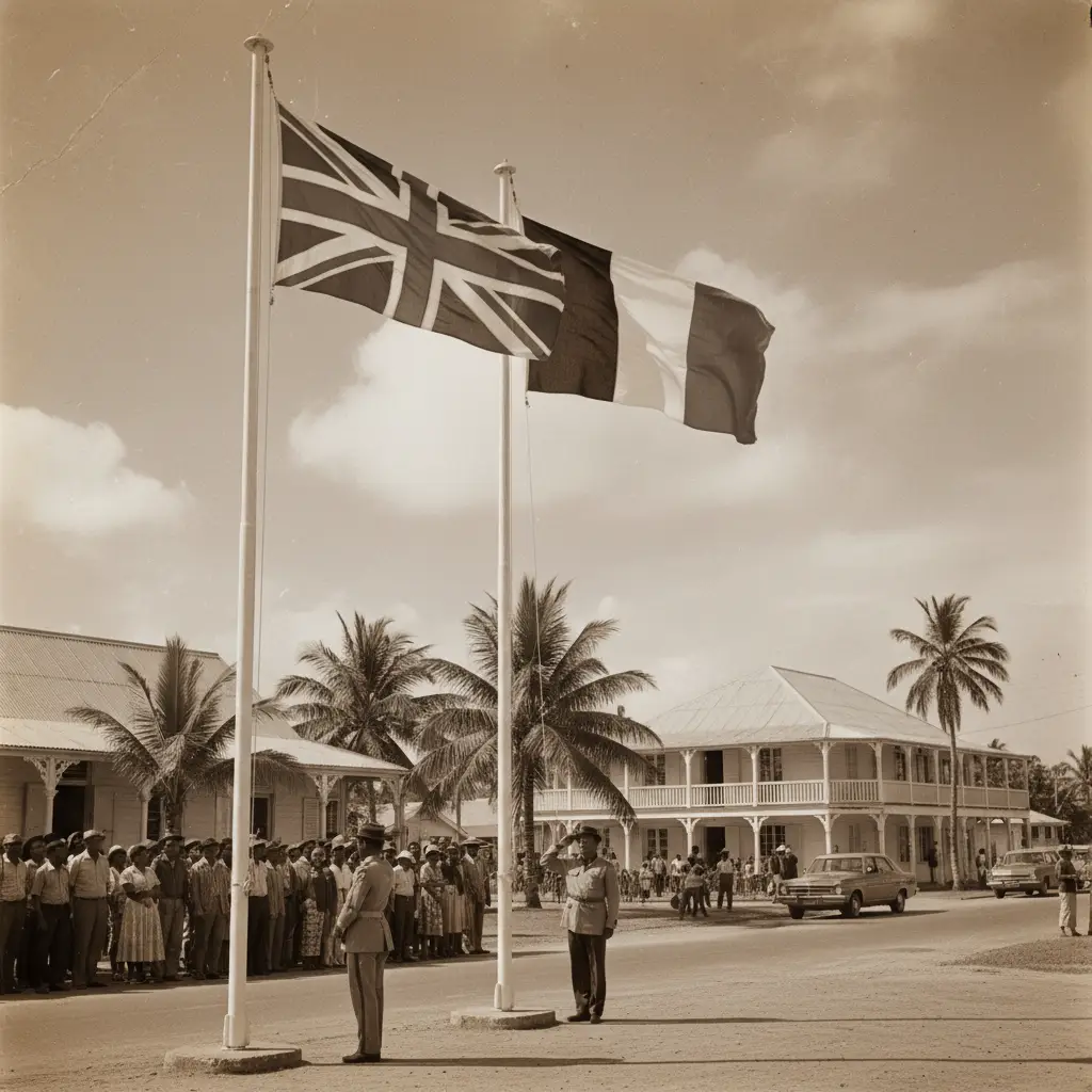 British and French flags flying together over the New Hebrides Condominium