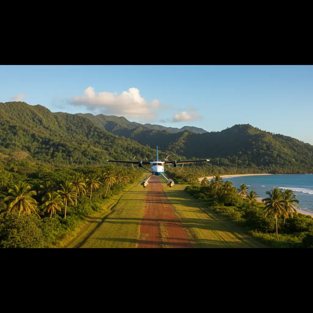 Domestic flight landing in Vanuatu outer islands