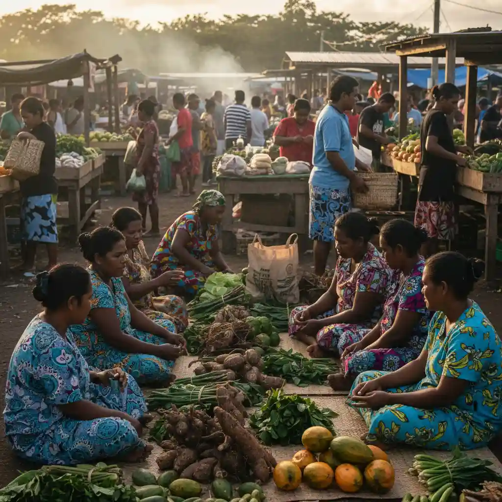 Vanuatu local market selling kava and organic produce