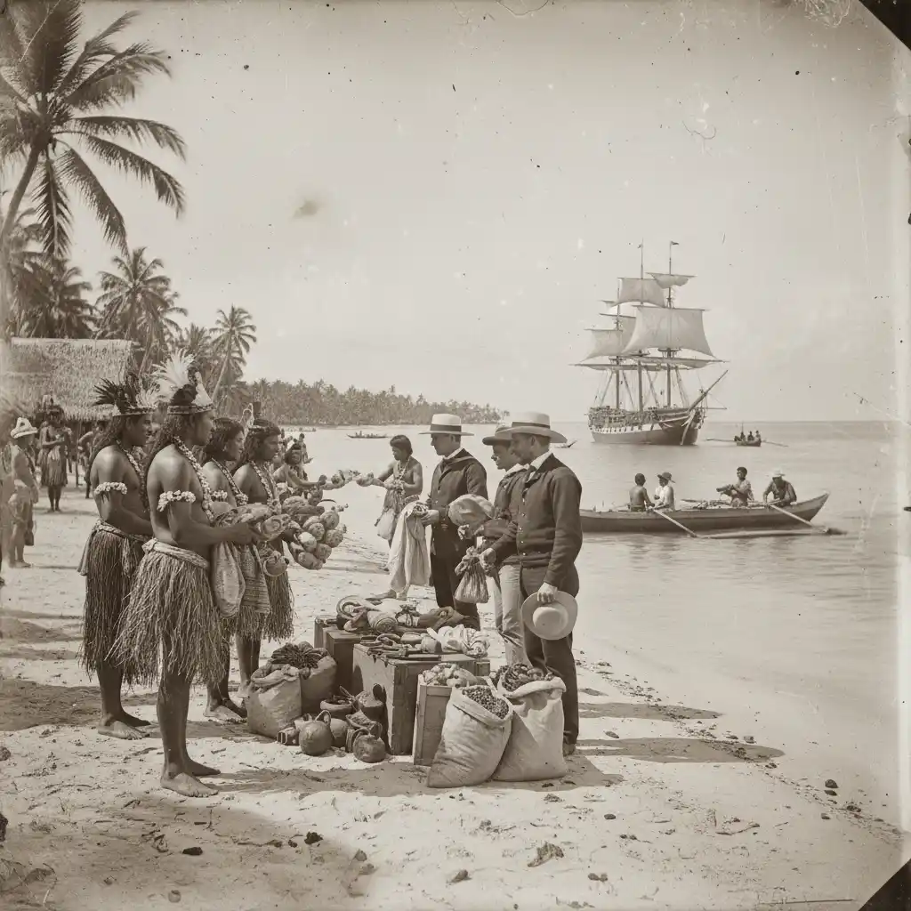 Historical depiction of early trade interactions in Vanuatu