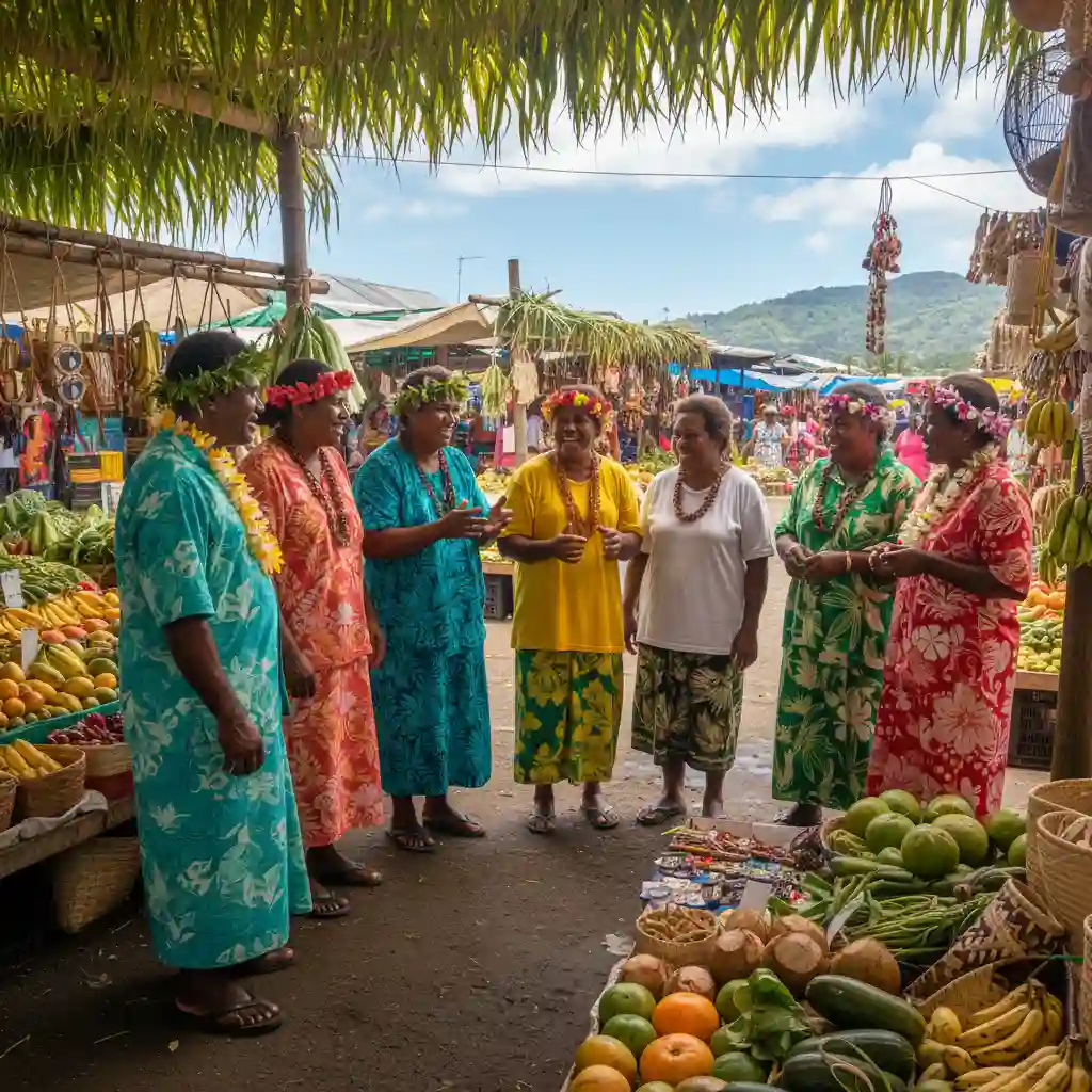 Locals speaking Bislama in a Port Vila market