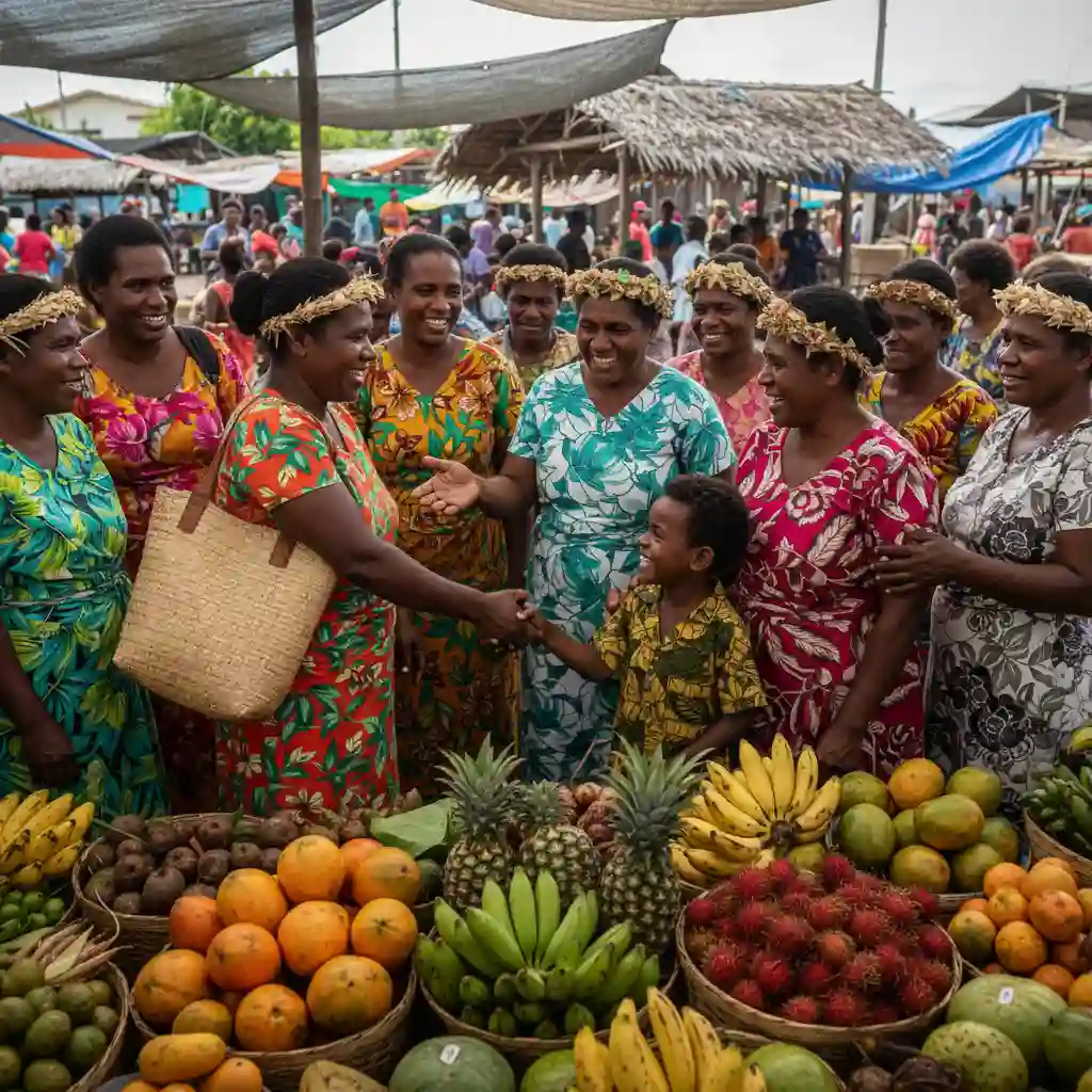Locals conversing in Bislama at a Port Vila market