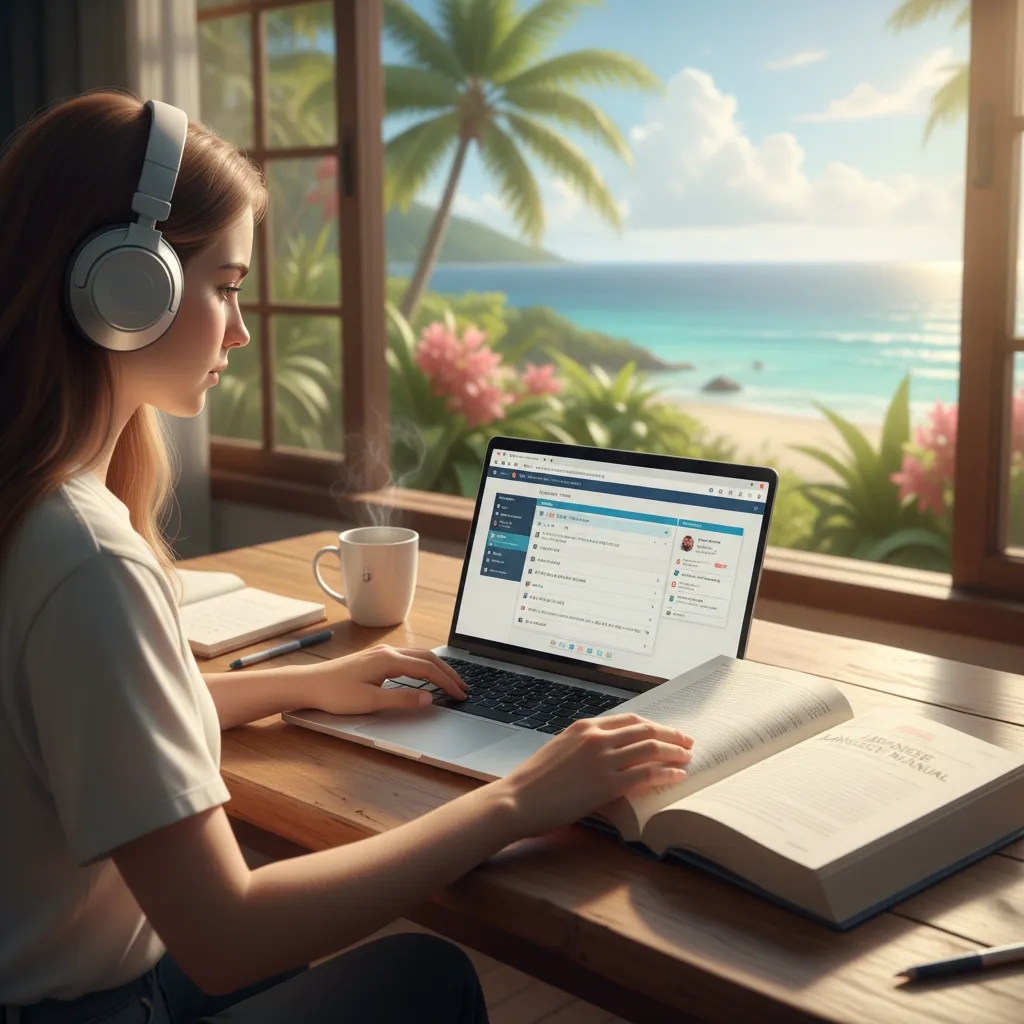 Student studying Bislama online using digital language manuals