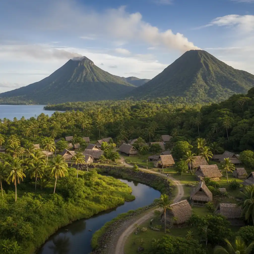 Vanuatu village landscape showing geographic isolation essential for language diversity