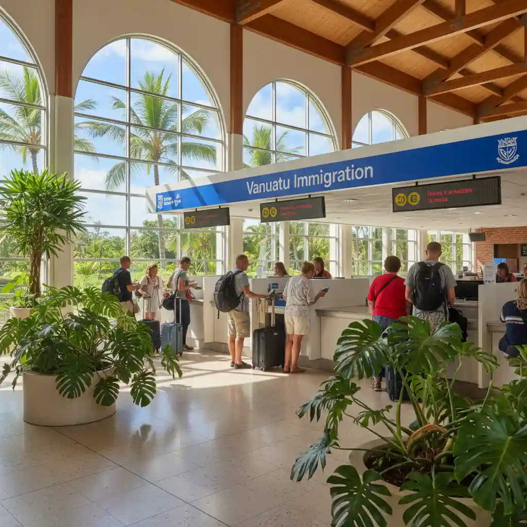 Vanuatu airport arrivals hall immigration checkpoint