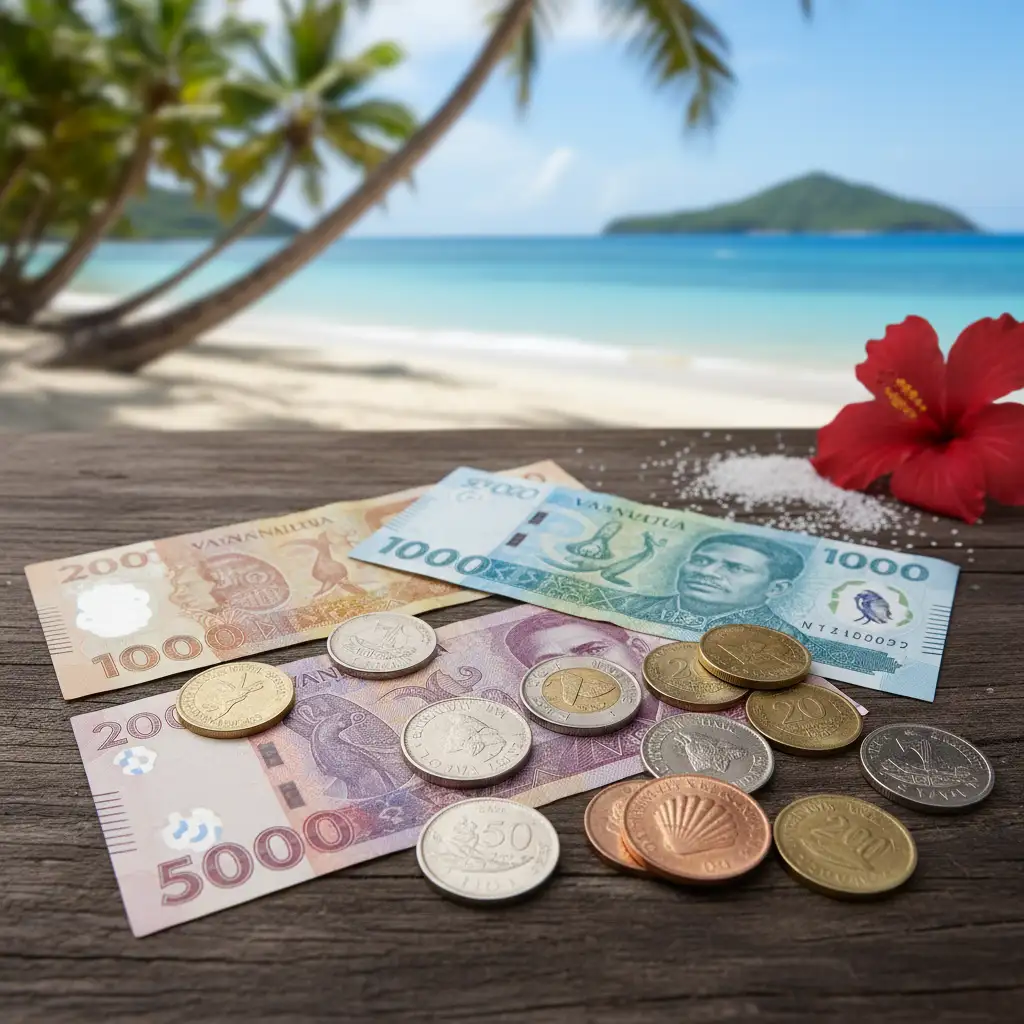 Vanuatu Vatu currency notes and coins