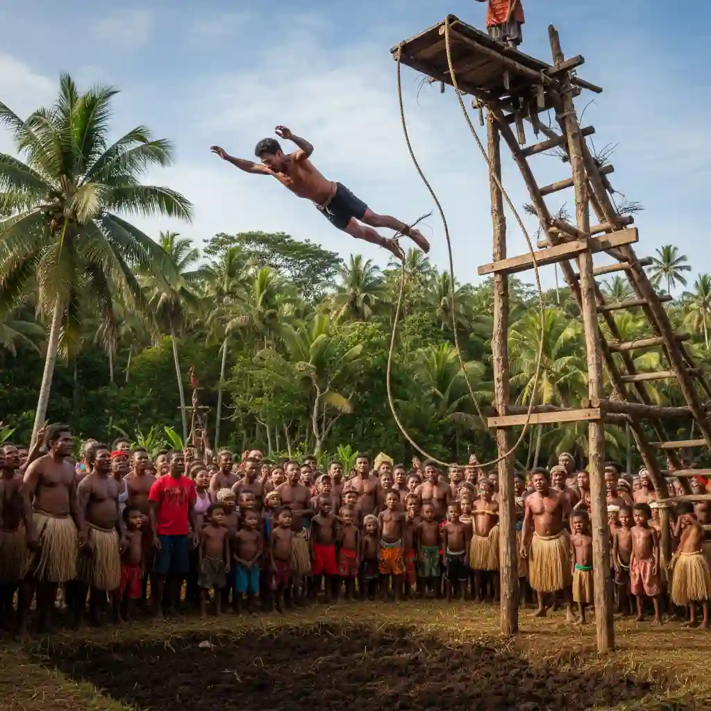 Nagol land diving ceremony in Pentecost Island Vanuatu