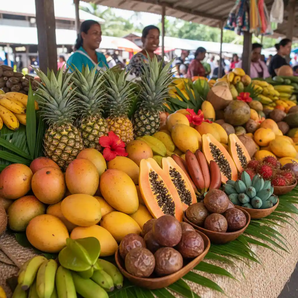 Exotic tropical fruits Vanuatu food market