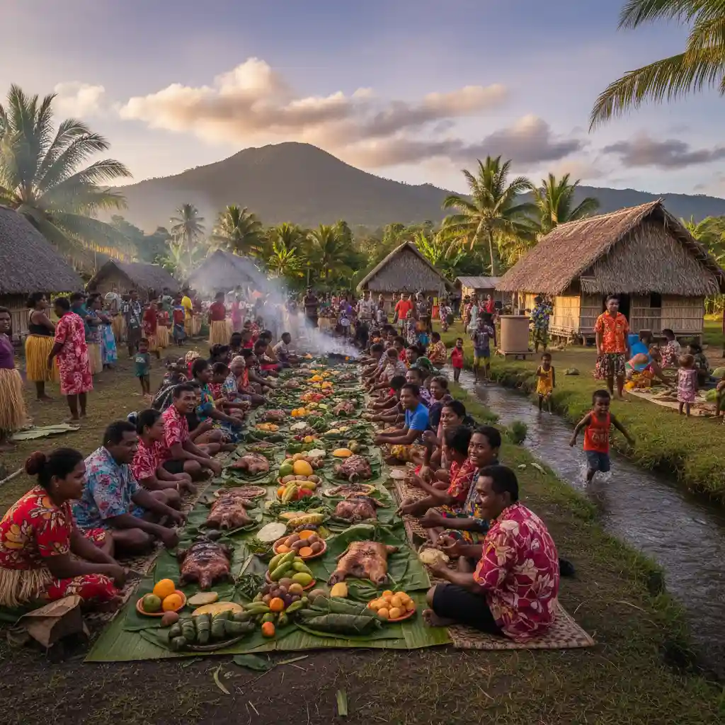 Vanuatu village feast communal dining