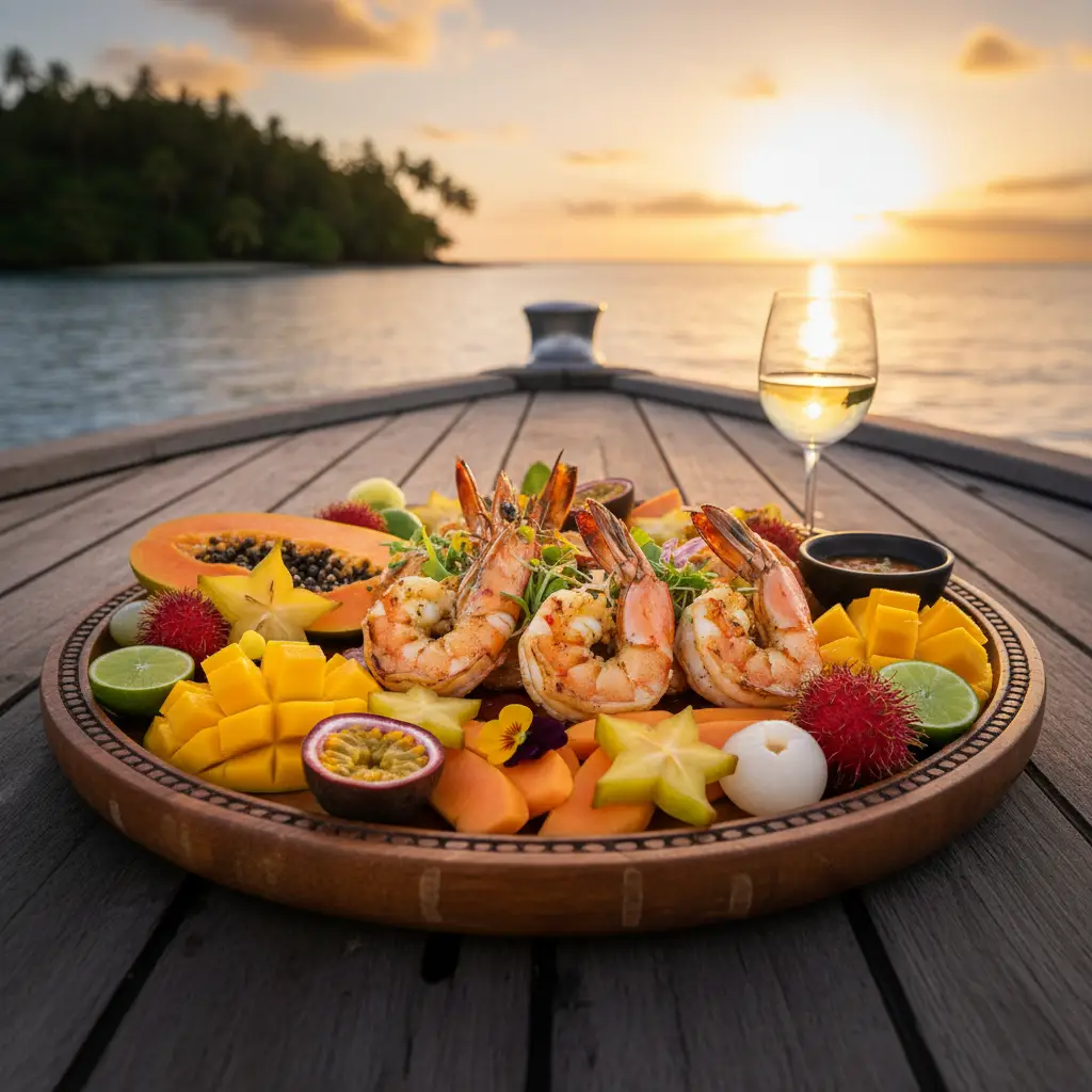 Gourmet catering on a Port Vila sunset cruise