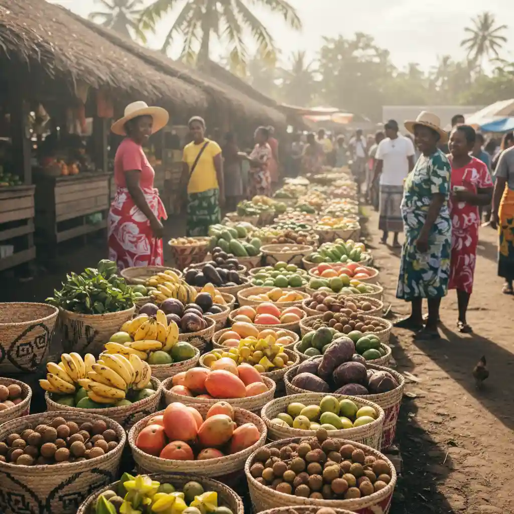 Local market stalls featuring authentic Vanuatu handicrafts