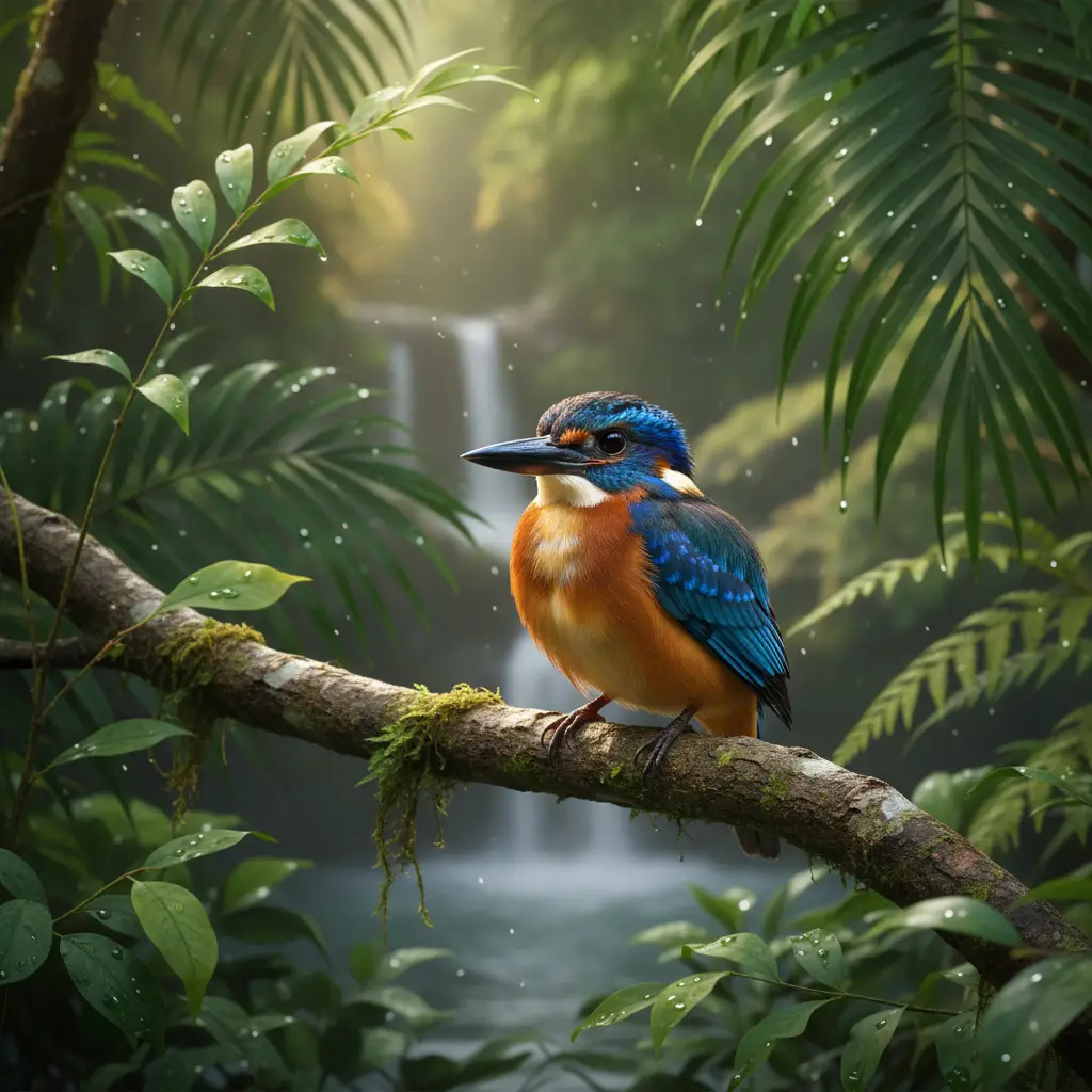 Vanuatu Kingfisher perched in a tropical rainforest