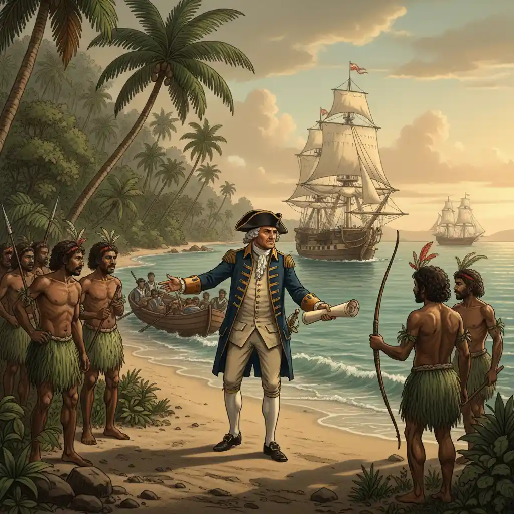 Captain James Cook landing in the New Hebrides 1774