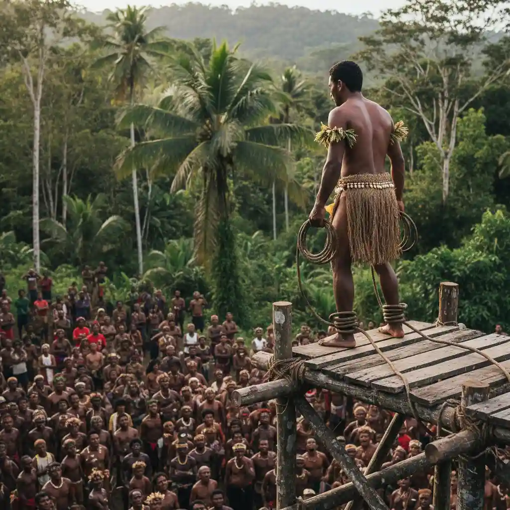 Vanuatu land diver preparing for Nagol ritual