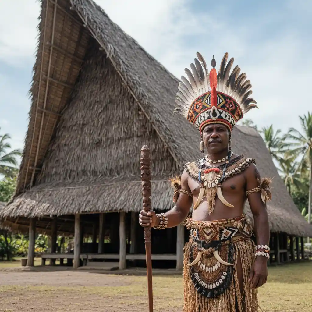 Ni-Vanuatu Chief in traditional dress in Tanna