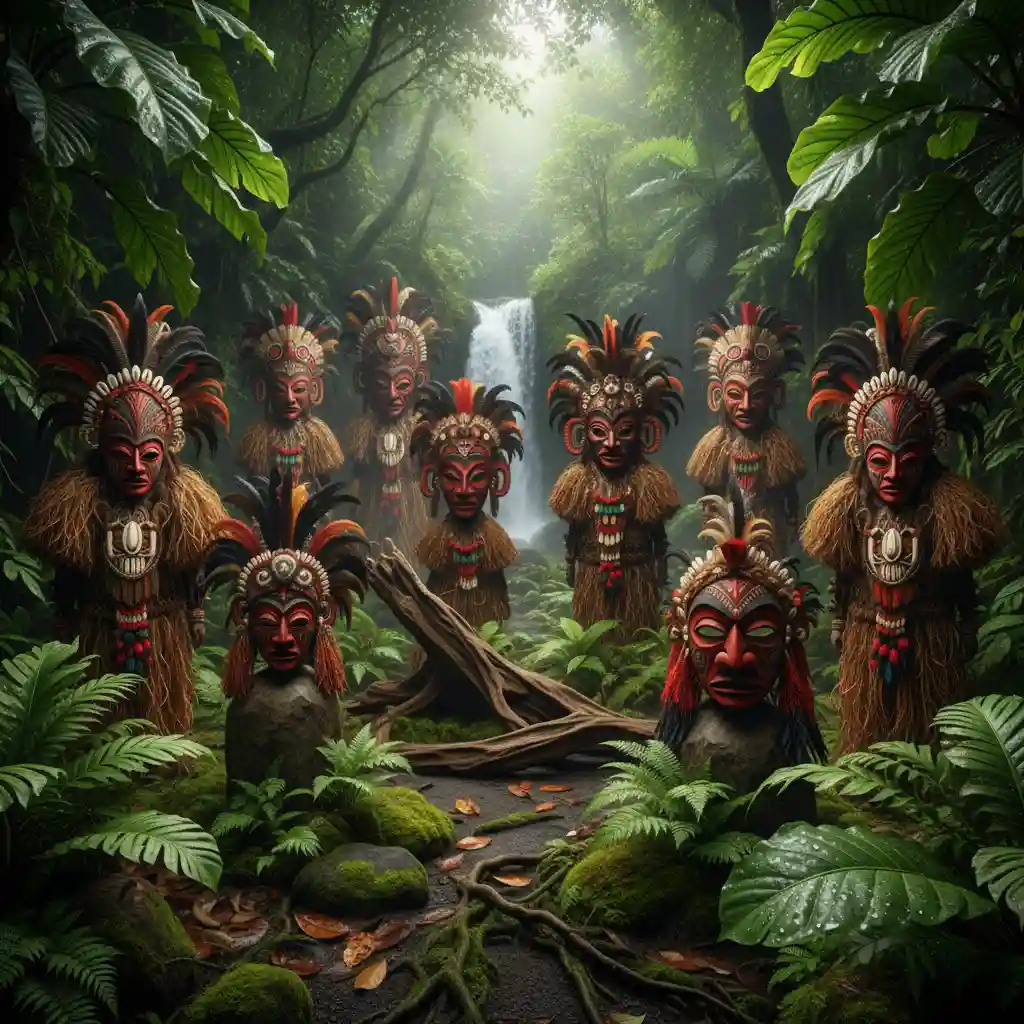 Intricate traditional masks used in the Tokatoka Festival in Vanuatu