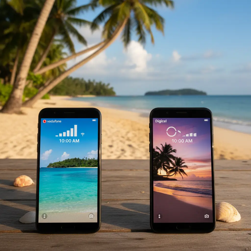 Comparison of Vodafone and Digicel network signals in Vanuatu