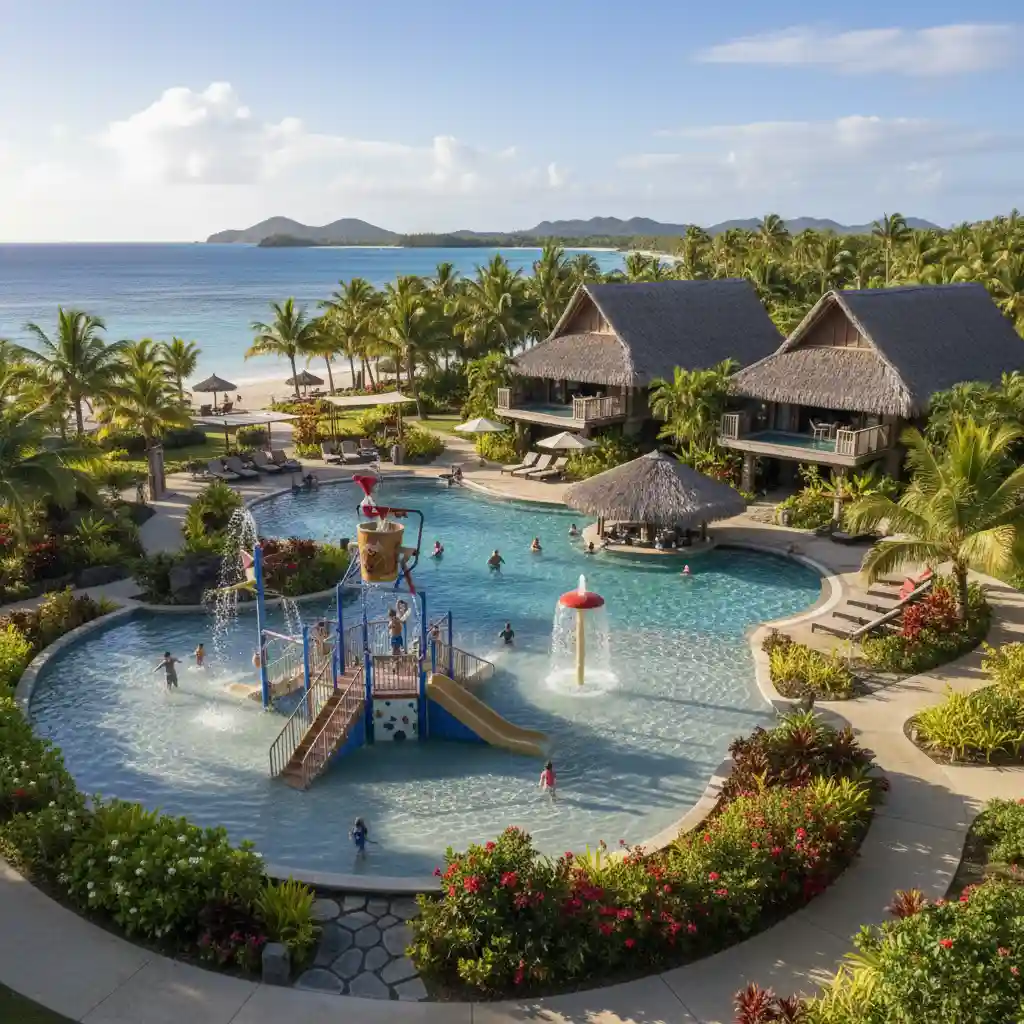 Kid-friendly resort pool and amenities in Vanuatu