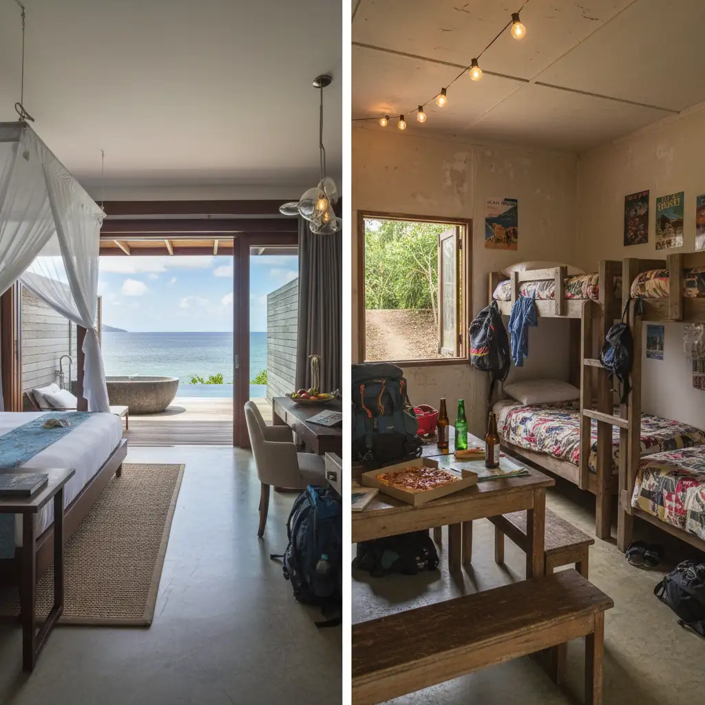 Comparison of luxury resort vs backpacker accommodation in Vanuatu