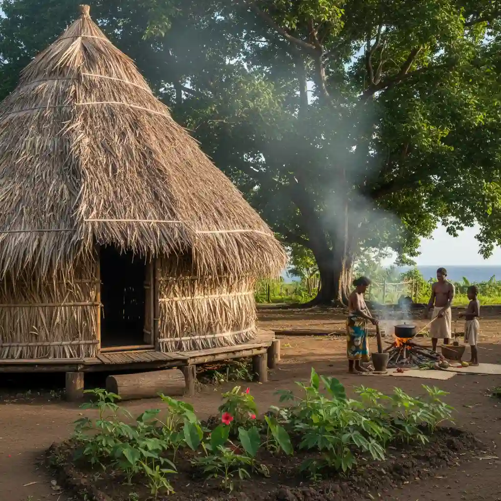 Traditional woven hut in a Vanuatu village homestay