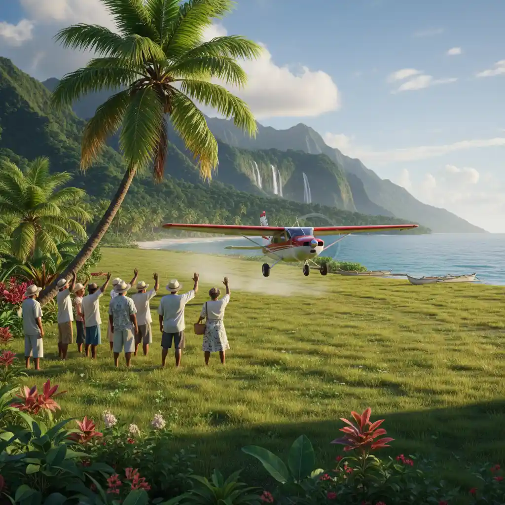 Small aircraft landing at Lonorore Airport Pentecost