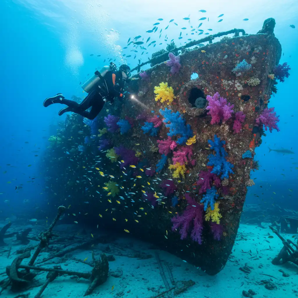 Diver at SS President Coolidge shipwreck