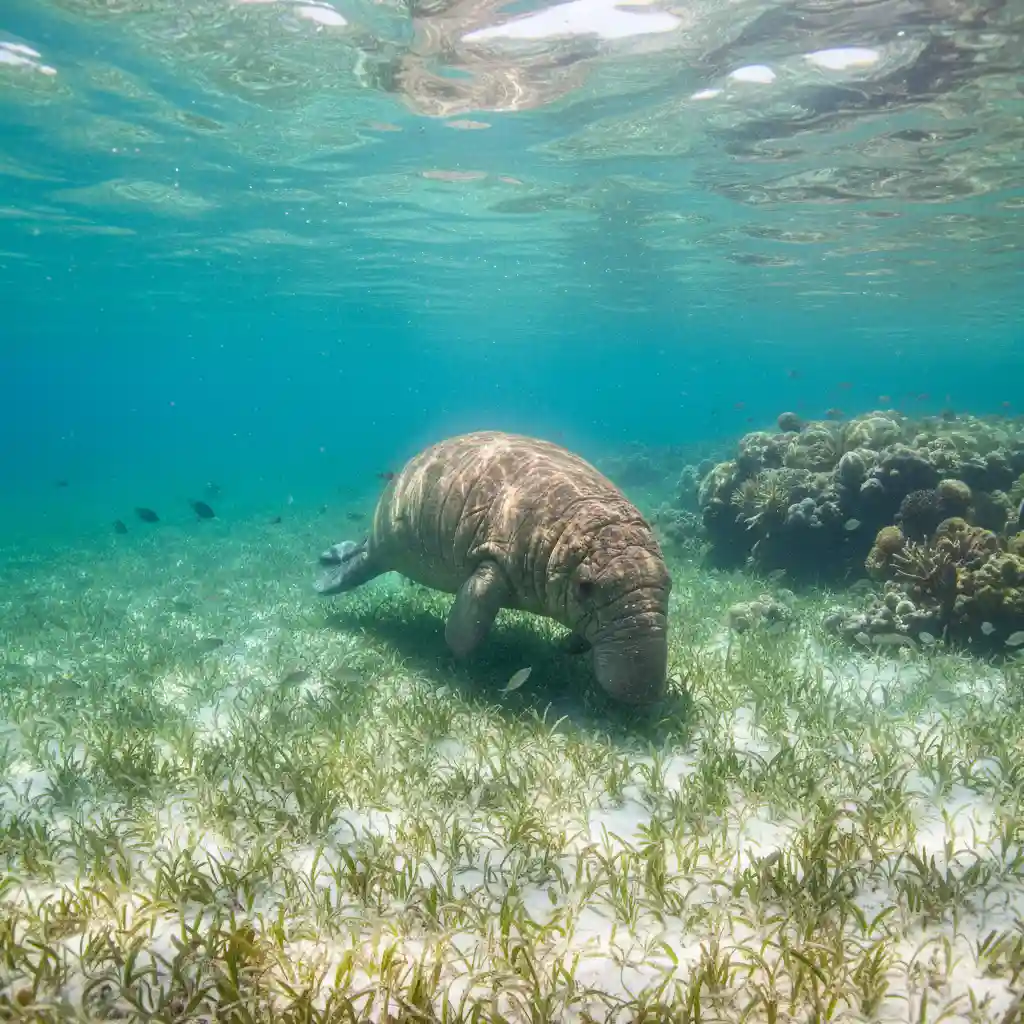 Dugong grazing on seagrass in Lamen Bay, Epi Island