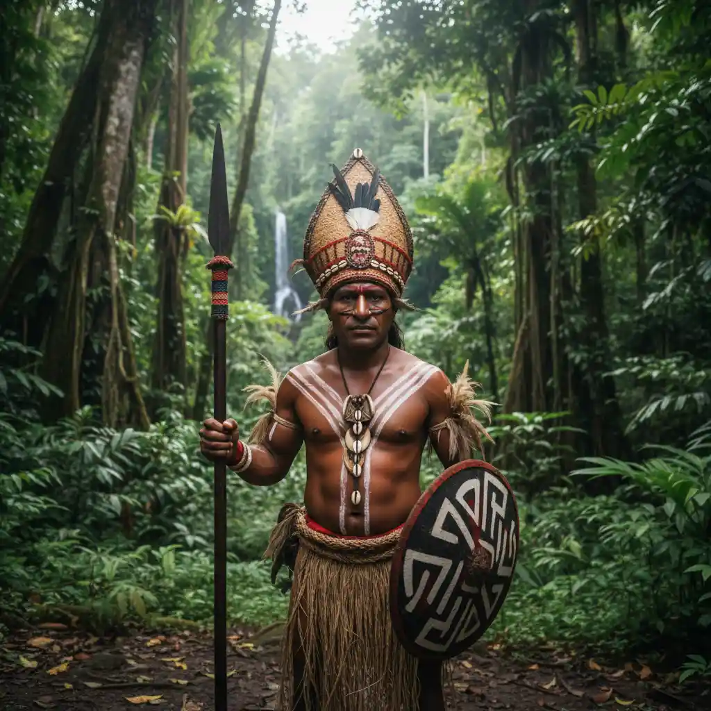 Traditional Ni-Vanuatu warrior from Malekula in ceremonial attire
