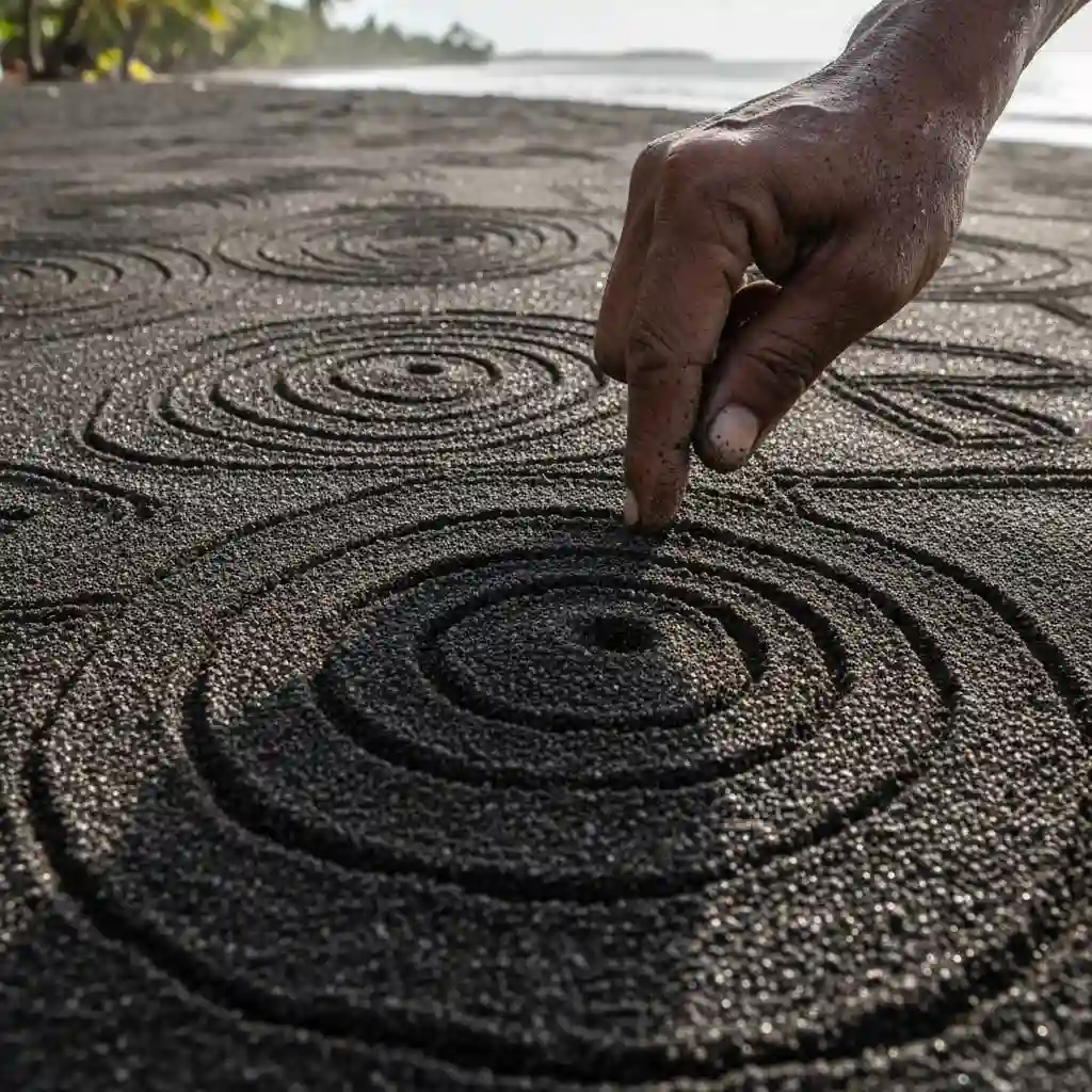 Traditional Vanuatu sand drawing in volcanic ash