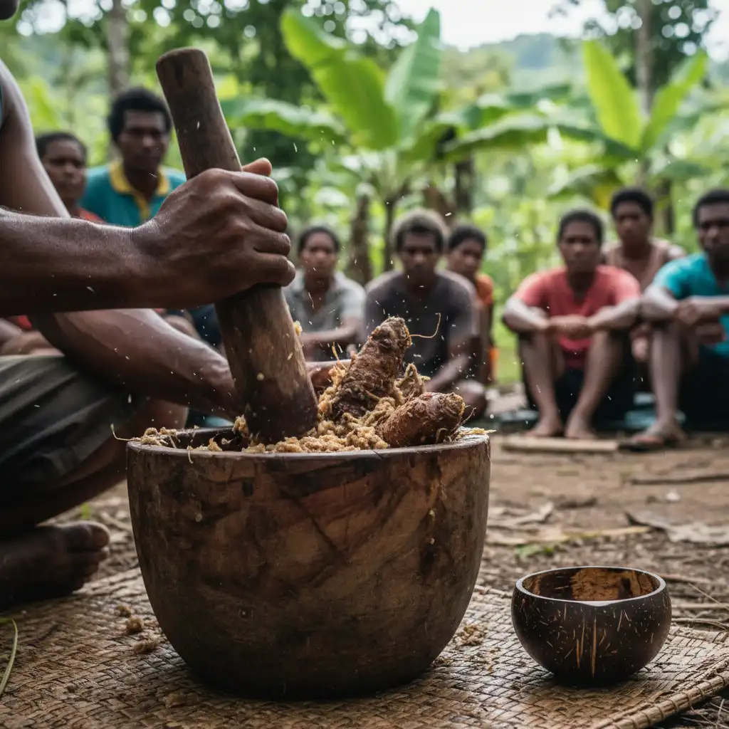 Traditional Kava Root Preparation in Vanuatu