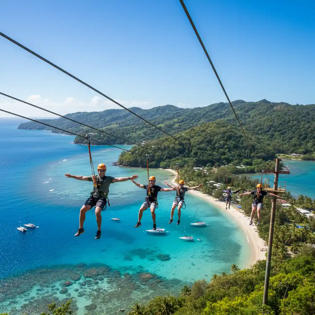 Skyline Zipline over Mele Bay, Efate, Vanuatu with stunning ocean views