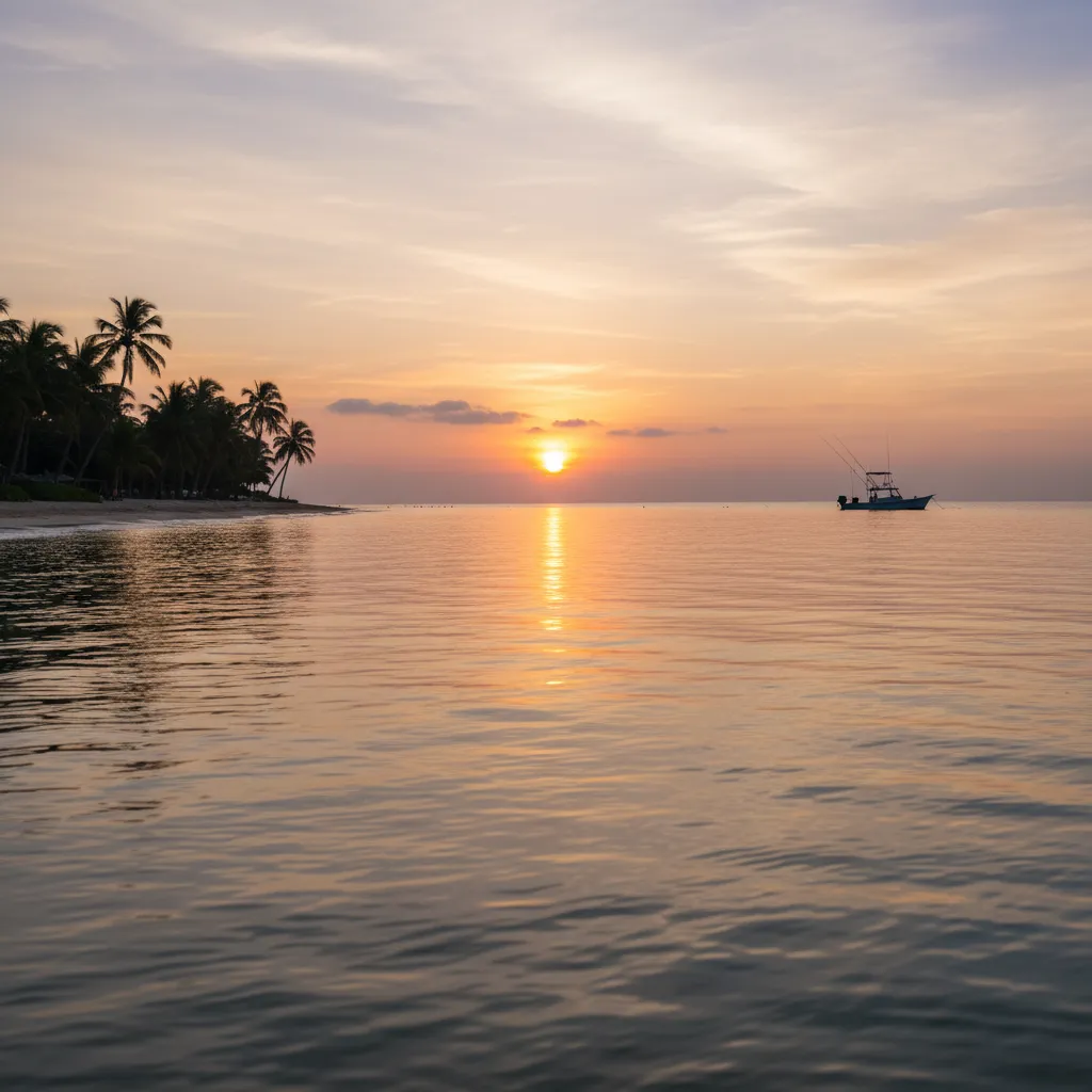 Calm tropical sunrise over fishing waters in Vanuatu