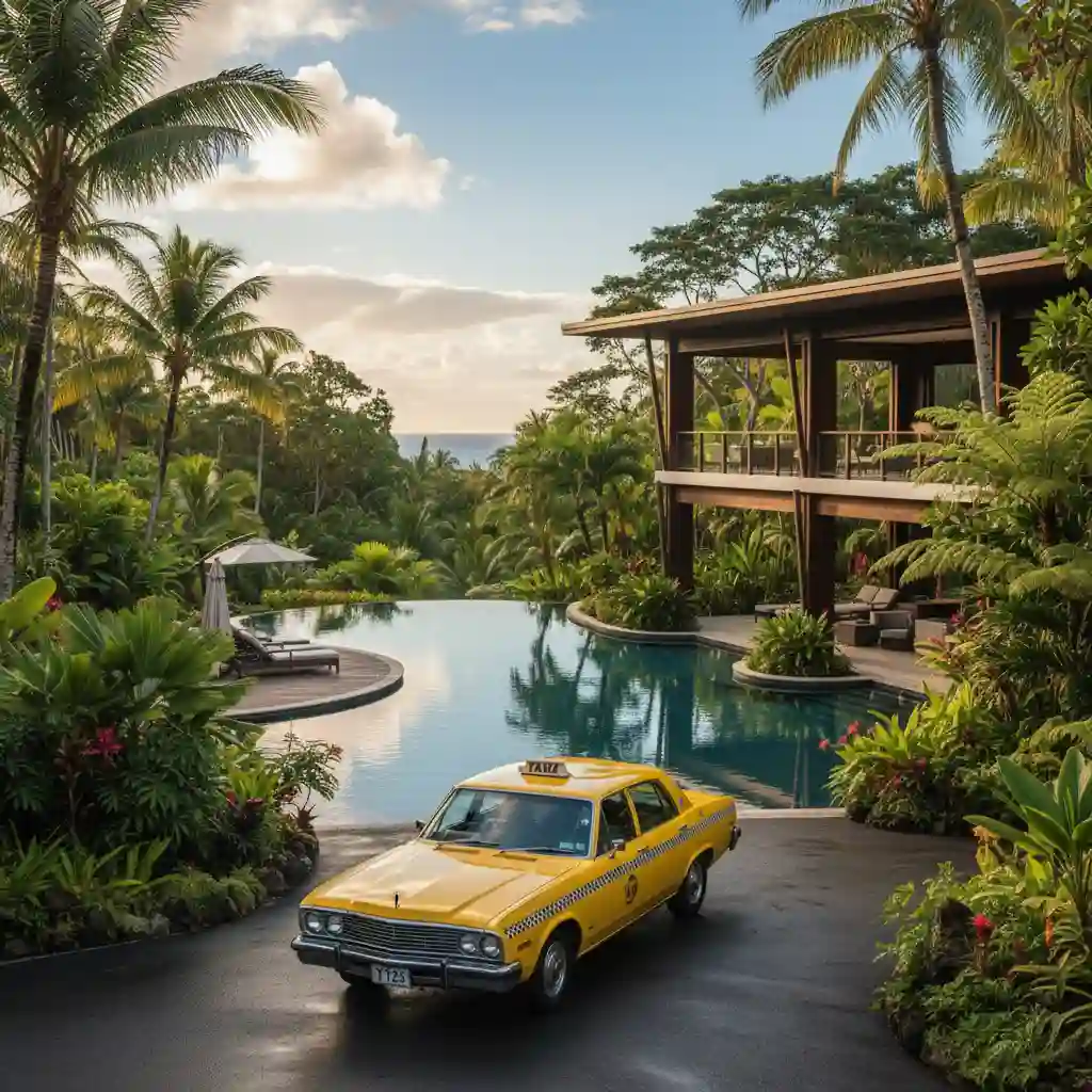 Vanuatu taxi outside resort