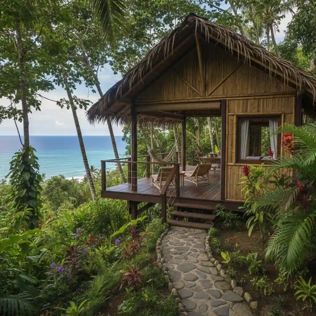 Eco-lodge bungalow in Vanuatu rainforest