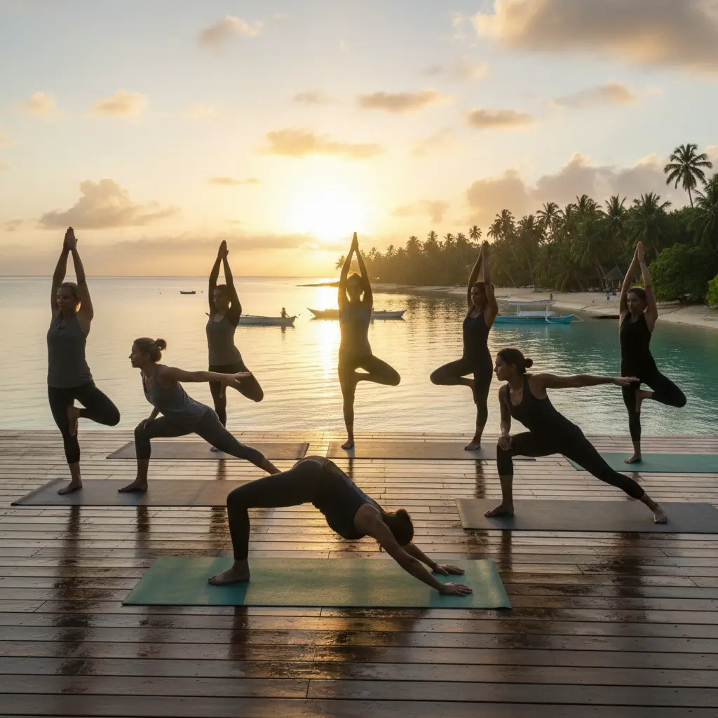 Yoga retreat at sunrise in Vanuatu