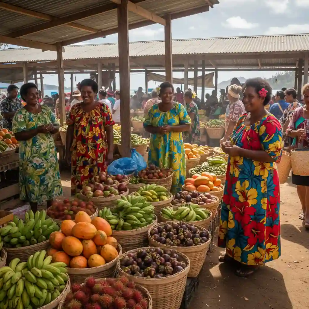 Port Vila Mama's Market with tropical fruits and local crafts