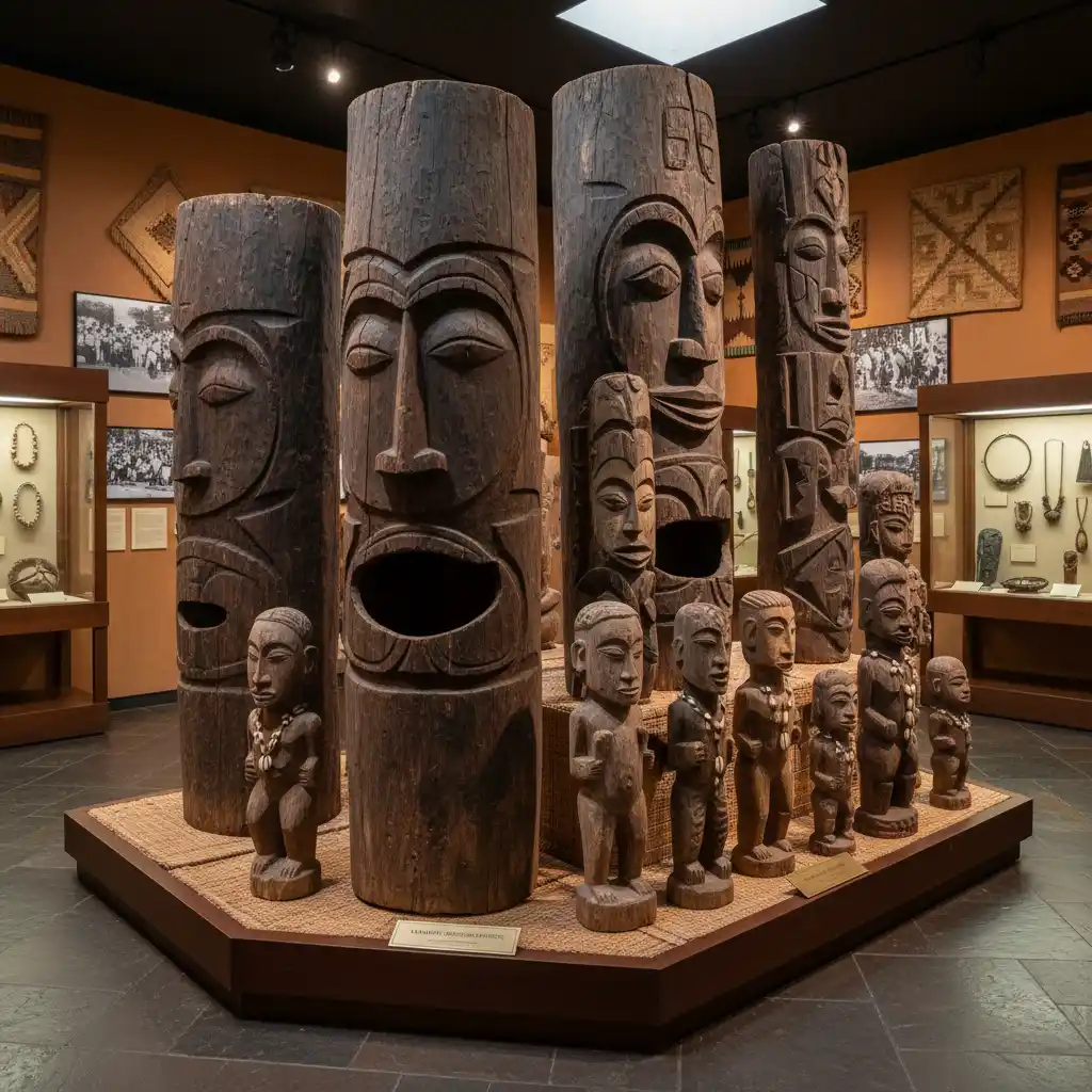 Vanuatu National Museum artifacts and slit drums