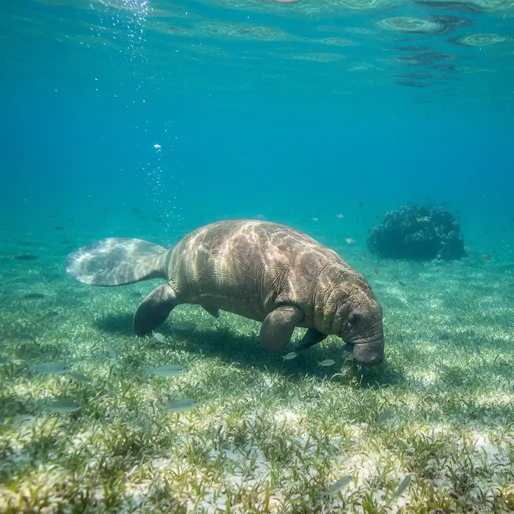 Dugong swimming in the clear waters of Lamen Bay Vanuatu