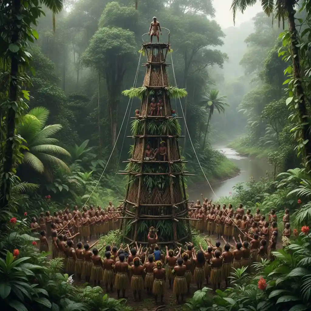 The traditional wooden Nagol tower on Pentecost Island, Vanuatu