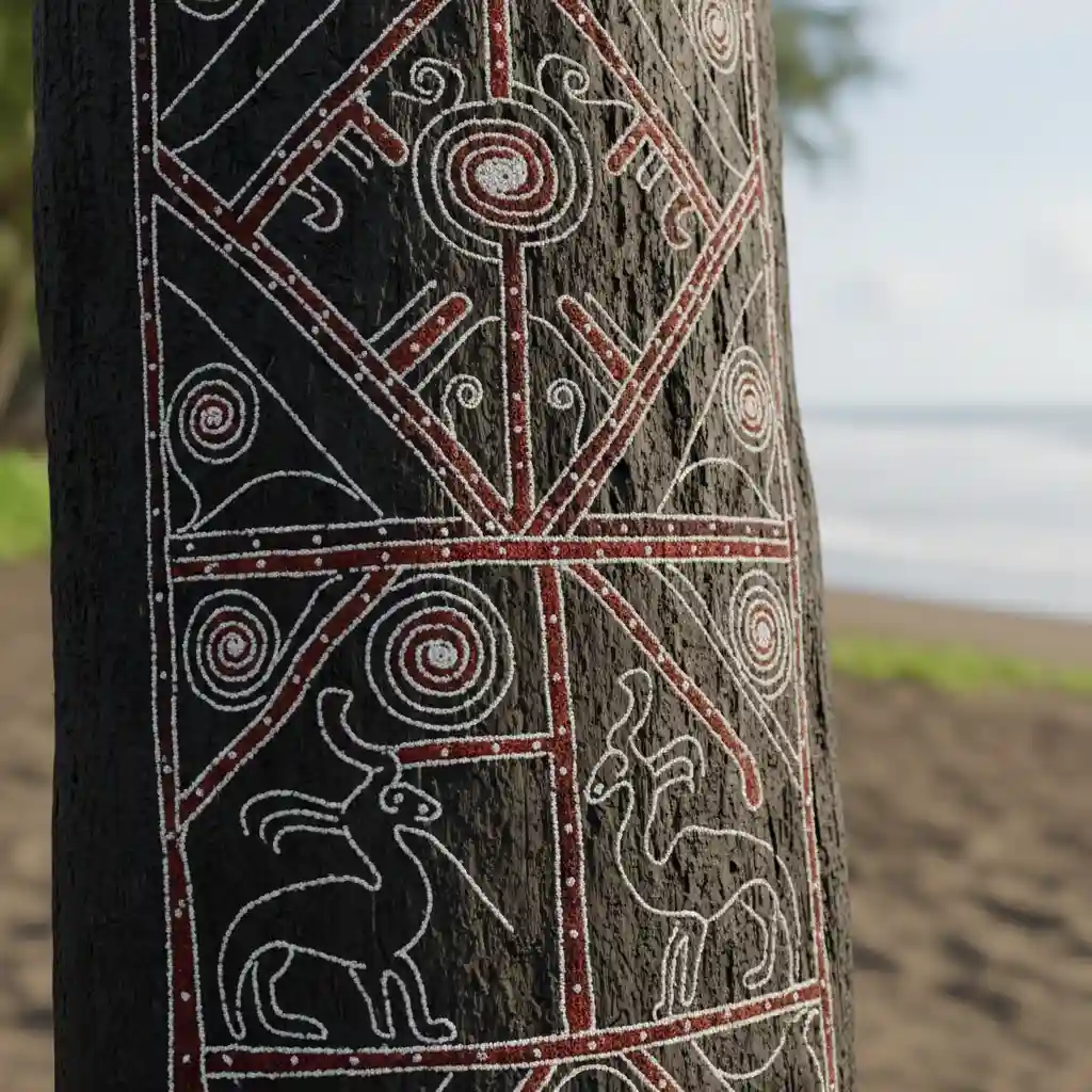 Traditional Vanuatu sand drawing design on wood